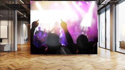 crowd with raised hands at concert - summer music festival Wall mural