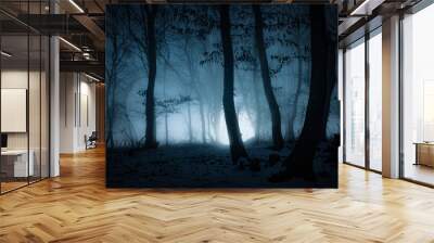 dark misty forest panorama fantasy halloween landscape Wall mural