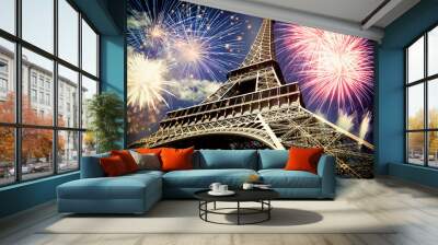 Eiffel tower (Paris, France) with fireworks Wall mural