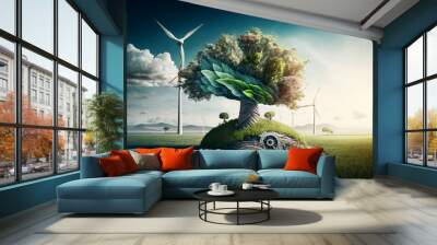 ESG green energy sustainable industry. Generative ai Wall mural