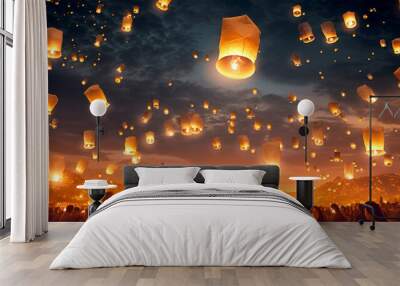 flying lanterns in lantern festival Wall mural