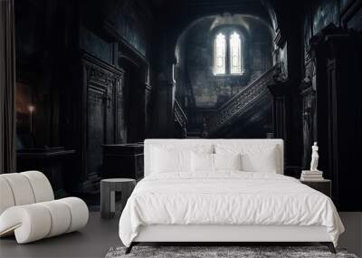 haunted castle interior on creepy spooky night Wall mural