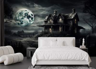 haunted old mansion spooky Halloween scene Wall mural