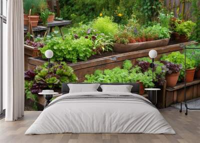 home gardening vegetables in raised beds Wall mural