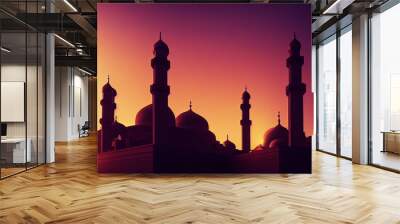 islamic mosque in sunset lights Wall mural