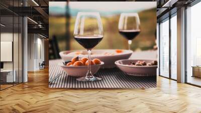 lunch with a view - table against beautiful landscape in Tuscany Wall mural