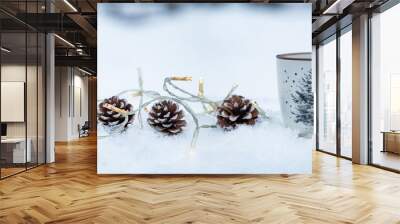 mug with hot drink in snow for Christmas Wall mural