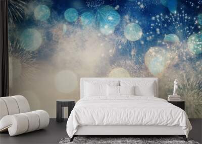 new year background with fireworks and holiday lights Wall mural