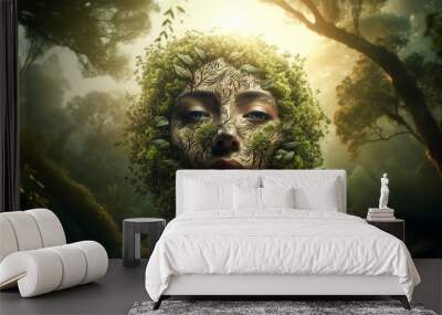 portrait of mother Earth surrounded by trees Wall mural