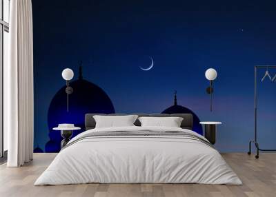 ramadan Kareem background. Sheikh Zayed grand mosque with crescent moon and star Wall mural