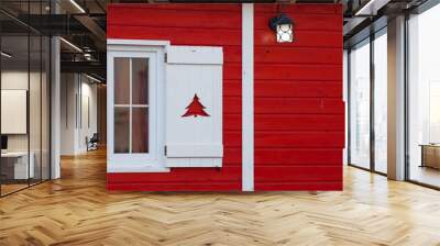 red house with white windows - Christmas hut Wall mural