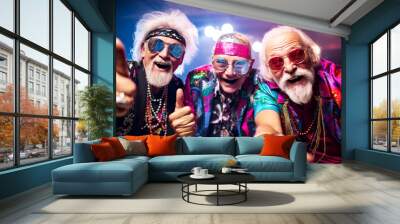 senior friends in their 70/s having fun at New Year party Wall mural