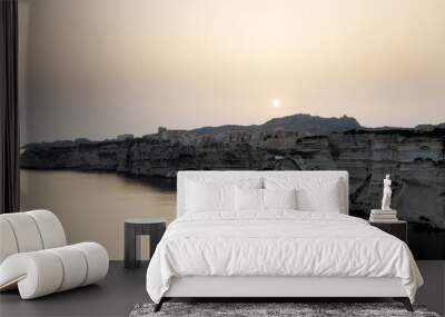 sunset over the Town of Bonifacio, Corsica Island, France Wall mural