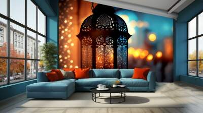 traditional oriental lantern for Ramadan. Generative ai Wall mural