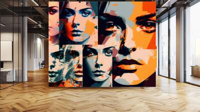 woman faces collage  emotions  modern abstract background Wall mural