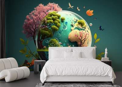 World environment and earth day concept with glass globe and eco friendly enviroment Wall mural