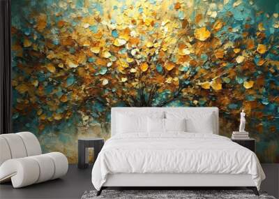 yellow and blue abstract autumn tree Wall mural