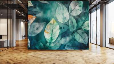 Abstract watercolor leaves create a unique pattern for wallpaper background. Generative AI Wall mural