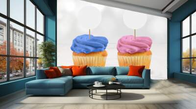 Pink and Blue Cupcake Topper Mockup Wall mural