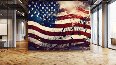 Abstract American flag and music notes, fourth of july patriotic concept Wall mural