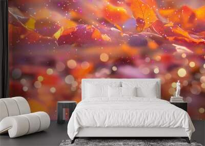 Autumn leaves in the fall - abstract glitter and bokeh - Seamless repeating background pattern Wall mural