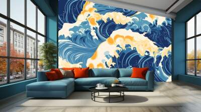 Big ocean waves seamless pattern with bold colors Wall mural