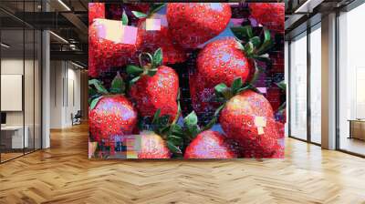 Digital glitch style tech pattern of strawberries - abstract seamless pattern Wall mural