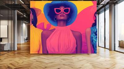 High fashion model banner in bright colors, modeling dresses. Copyspace Wall mural