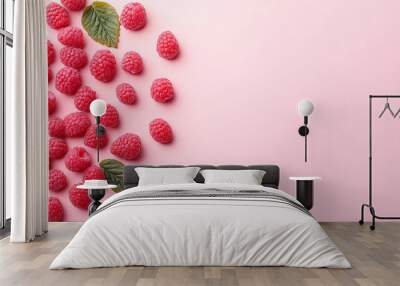 Pastel pink raspberry fruit background with copyspace Wall mural