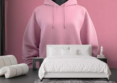 Pink sweatshirt hoodie mock up, with pink background. Faceless model mockup Wall mural