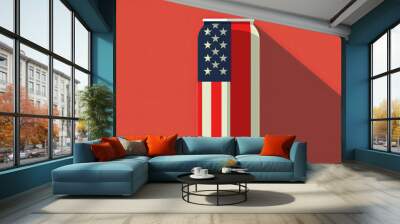 Soda can, or can of pop, with the American Flag. Concept for Fourth of July. Flat artwork Wall mural