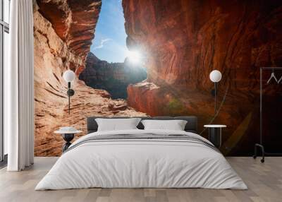 The Subway Cave with sunflare in Sedona Arizona Wall mural