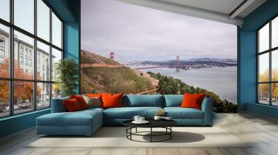 Wide angle view of the Golden Gate Bridge in San Francisco as seen from the Marin Headlands Wall mural