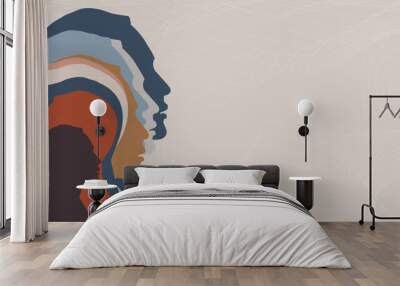 Mental health concept. Multiple overlapping heads silhouette.  Metaphor bipolar disorder mind mental. Split personality.Mood disorder.Psychology. Psychiatry.OurMindsMatter.Mental burnout Wall mural