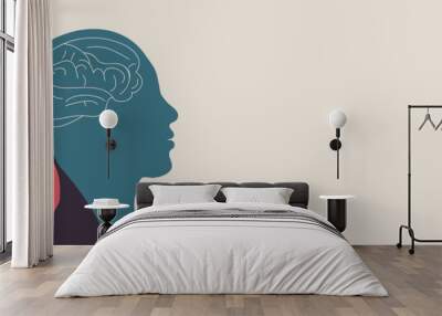 Metaphor bipolar disorder mind mental. Double face. Split personality. Concept mood disorder. Psychology. Dual personality concept. 2 Head silhouette.Mental health. Tangle and untangle Wall mural