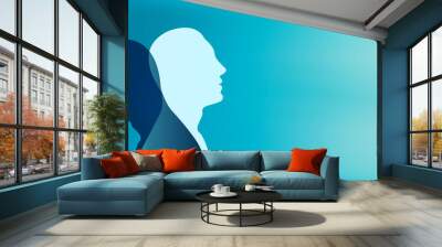 Metaphor bipolar disorder mind mental. Split personality. Concept mood disorder. Dual personality concept. 2 Head silhouette. Imagination. Mental health. Double face. Web banner. Copy space Wall mural