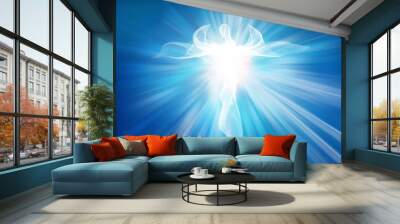 Modern abstract white angel in sky with bright light rays Wall mural