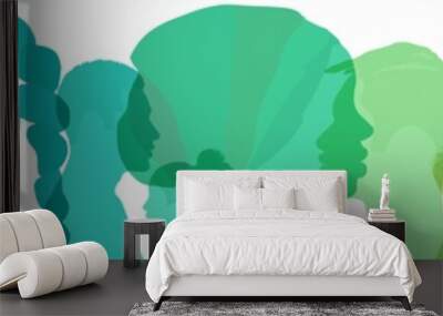 Silhouette profile group men and women of diverse cultures. Diversity people. Concept of racial equality and anti-racism. Multicultural and multiracial society. Friendship. Empowerment Wall mural