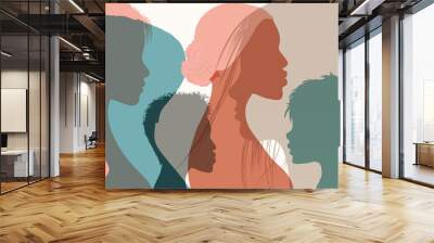 Silhouette profile group of men and women of diverse culture. Diversity multi-ethnic and multiracial people. Concept of racial equality and anti-racism. Multicultural society. Friendship Wall mural