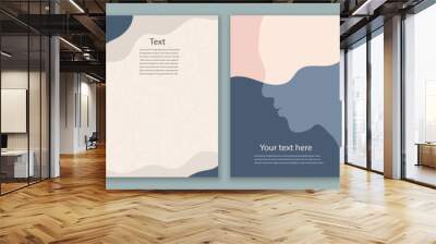 Template set. Leaflet brochure. Metaphor bipolar disorder mind mental. Double face. Split personality. Concept mood disorder. 2 Head silhouette.Psychology. Mental health.Poster copy space Wall mural