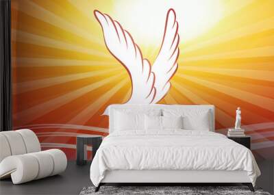 Web banner concept christian baptism with water waves and dove on sunset background Wall mural