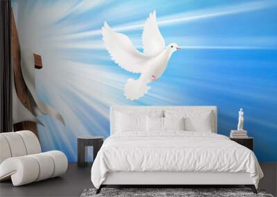 Web banner. Resurrection. Christian cross illustration with dove. Concept life after death Wall mural