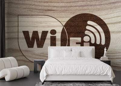 Wi Fi logo on wood. Pyrography technique Wall mural