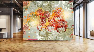 Seamless abstract fall pattern with leaves and puddles Wall mural