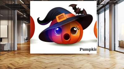 Set of cute pumpkins, Halloween icons Wall mural