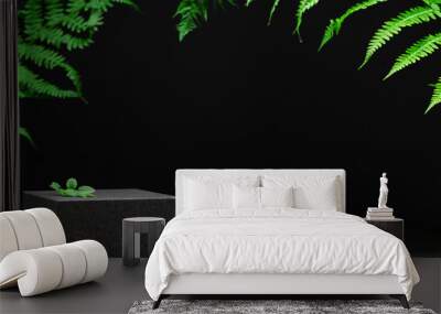 Product banner. Tropical leaves on background. Showcase for cosmetic products and goods on natural backdrop. Mockup style, place for text or design. Eco-friendly. Advertising and ecology concept Wall mural