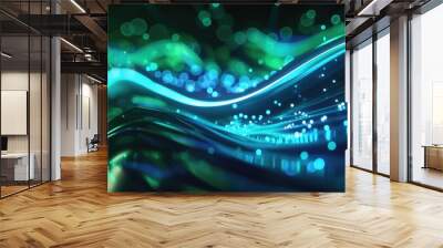 Abstract green and blue light waves on a dark background. Abstract image of glowing blue line with dark background. Digital art and motion concept for wallpaper, banner, and print. Curve. AIG53. Wall mural