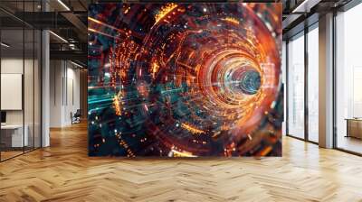 Abstract of science fiction in kaleidoscope style scenery express high tech future. Futuristic electric with neon light form particle create mysterious scene and wonderful technology effect. AIG53. Wall mural