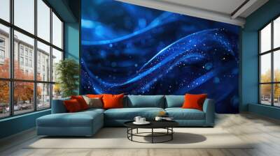 Abstract Wonderful picture of micro light sparkling particles scattered across blue flowing wave with space background, create bokeh effect perfect for energetic and fantasy wallpaper design. AIG53. Wall mural