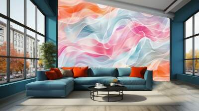 Colorful fabric with wavy striped pattern in orange, pink, and yellow tones. Background image of Textile design for fashion and interior. Technology innovation and networking design concept. AIG51. Wall mural